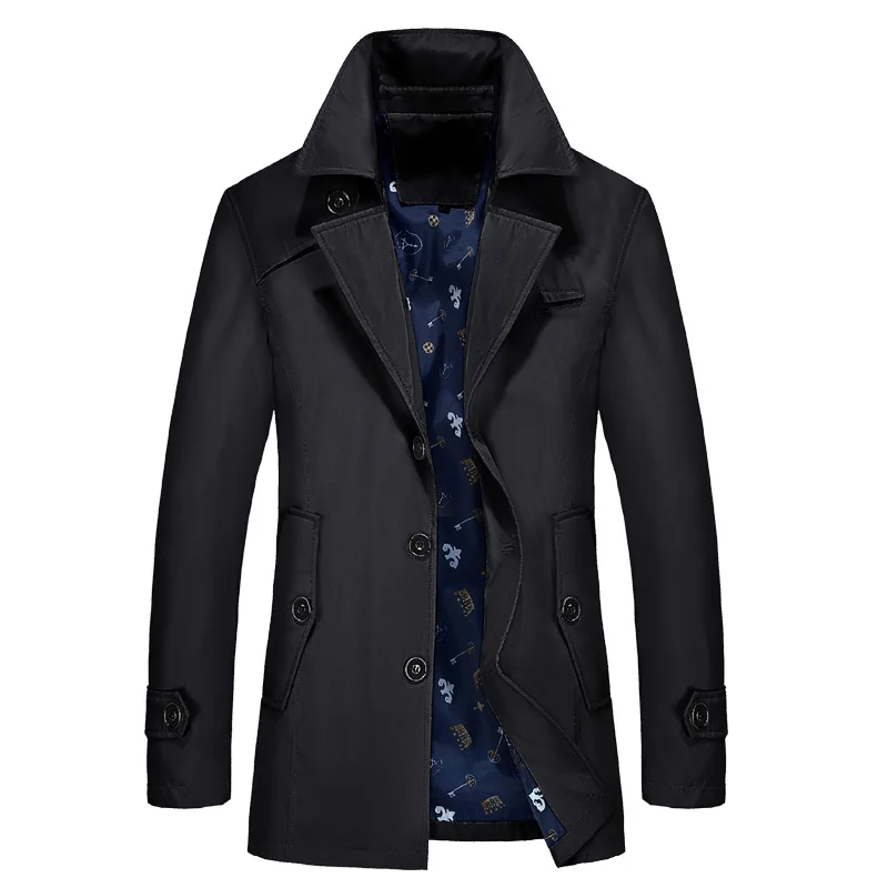 thumbnail image 1 of Cortavientos de otoño para hombre Gabardina larga informal para hombre Abrigo de color liso para hombre, 1 of 5