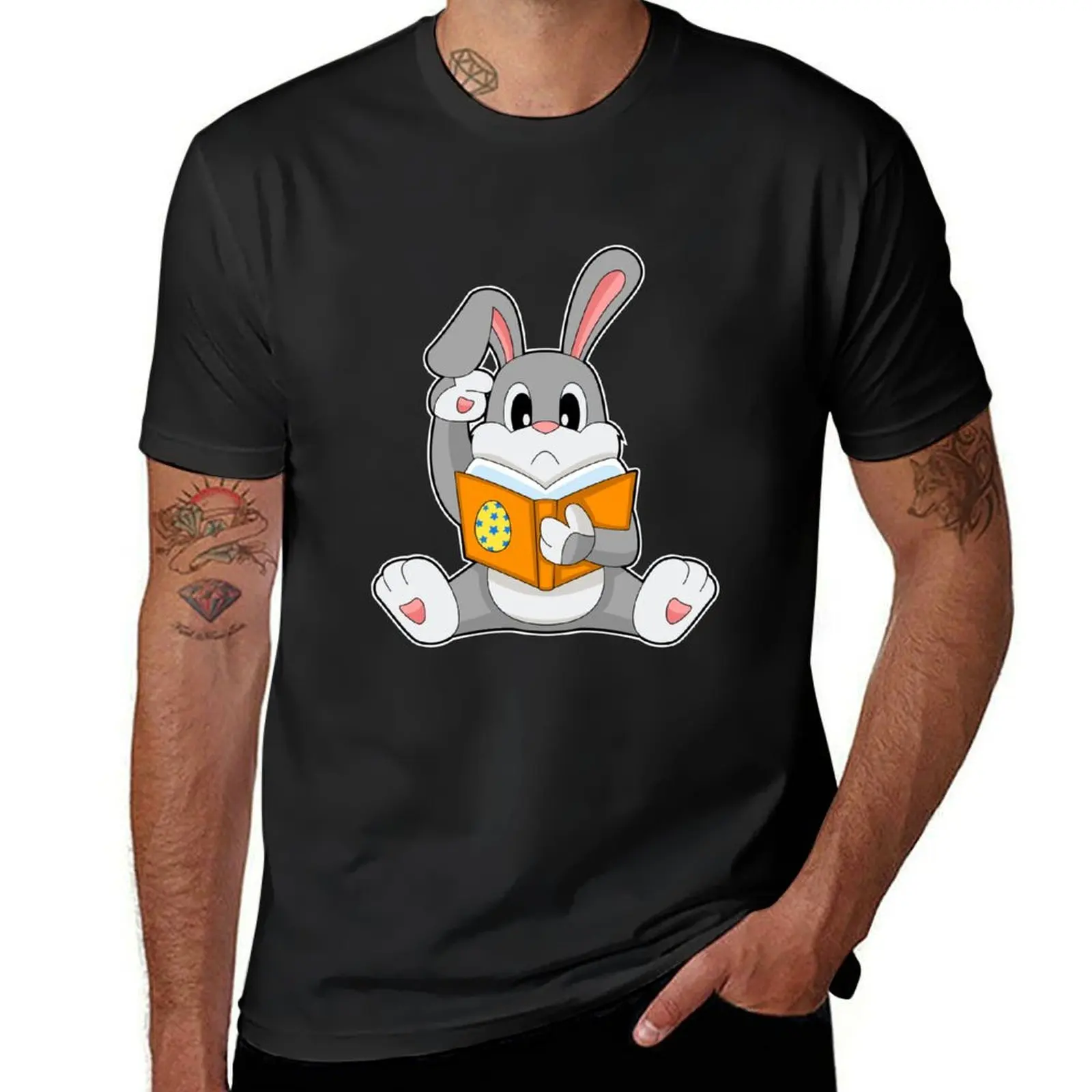 

Rabbit Easter Easter egg Reading T-Shirt tees vintage mens t shirts