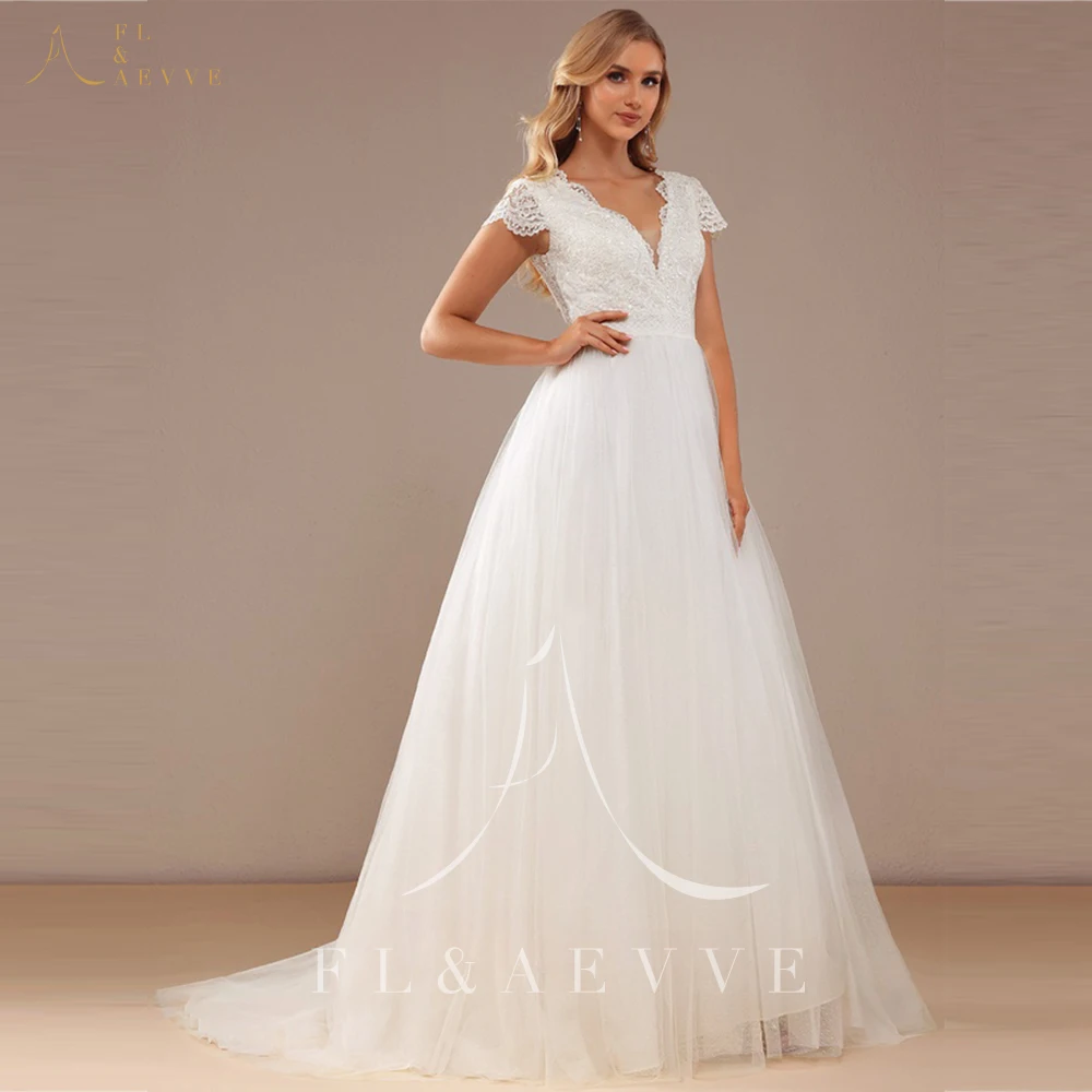 

Wedding Dress Bohemian Brides Dress Princess Deep V-neck A-line Brides Gown Robe Lace Chiffon Bohème Wedding Party Dress