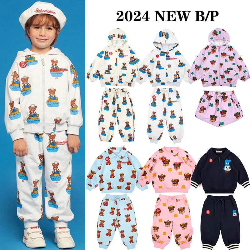 

2024 корейские Детские свитшоты, брюки, костюм 베베노 노, весенние толстовки с капюшоном для девочек и мальчиков, комплект спортивных брюк, женская одежда