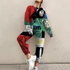 Women Casual Sport Suit Fashion Harajuku Print O Neck Tops And Pencil Pants Set Autumn Hooded Sweatshirt Tracksuit Two Piece Set 3