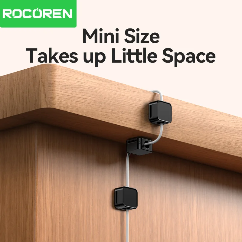 Rocoren Magnetic Cable Organizer Holder Cable Smooth Adjustable Cord Holder Under Desk Management Wire Keeper Clips cable organizer