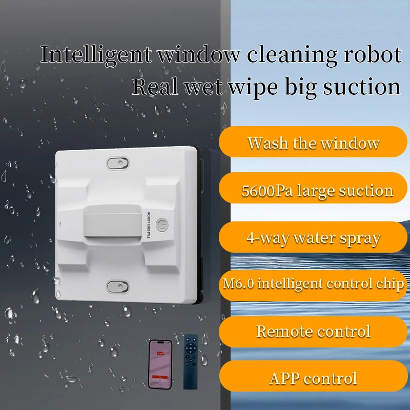 Window Cleaner Robot Wet Cleaning Auto Spray Water New High Suction 5600Pa Frame Detection APP Remote Control Home Appliance 2