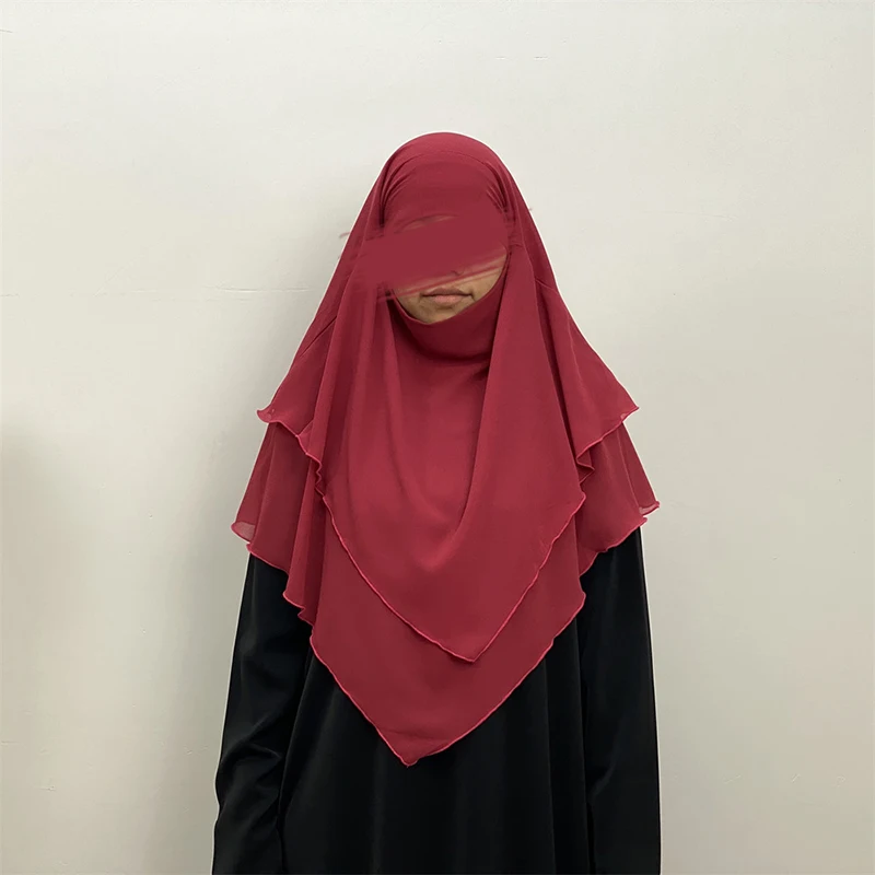 Muslim Women Two Layer Hijab Scarf Shawl Wrap Ramadan Chiffon Headscarf Middle East Dubai Turkey Solid Color Abaya Headscarf