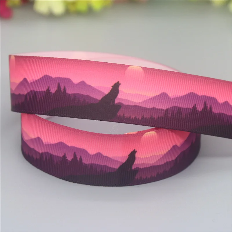 DUWES 50yards State Deer Forest Wolf Printed Grosgrain Ribbon Accessories Material Headwear Decoration DIY Sewing Craft D2110