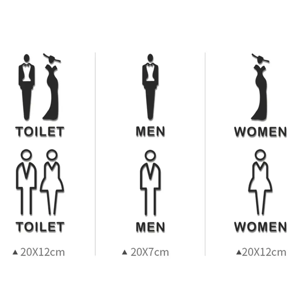Wall Stickers Toilet Stickers Woman & Man Mirror Surface Decal Bathroom Door WC Decoration Washroom Poster 3D Wall Stickers Toilet Entrance Sign