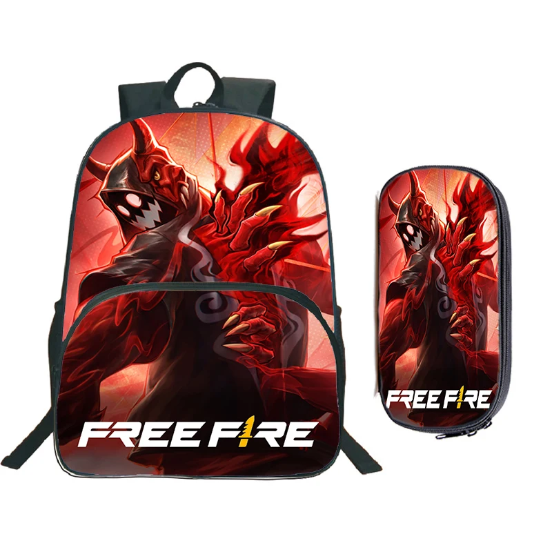 Mochila con estampado 3D Free Fire para niños y niñas, Juego de 2 piezas con bolsa para lápices, mochila escolar de alta calidad, bolsa de viaje para hombres