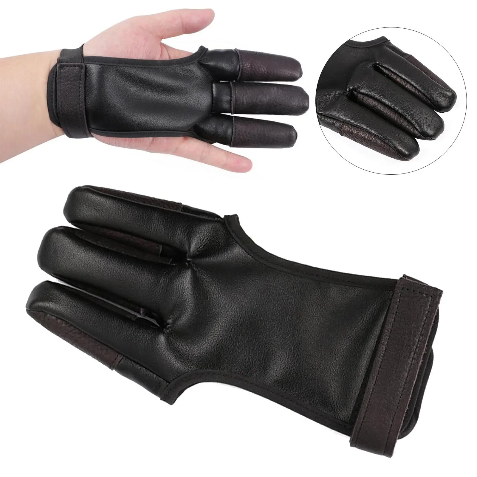 Leather Archery Gloves 19x5cm Shooting Adults Kids Fingers Tab Hunting