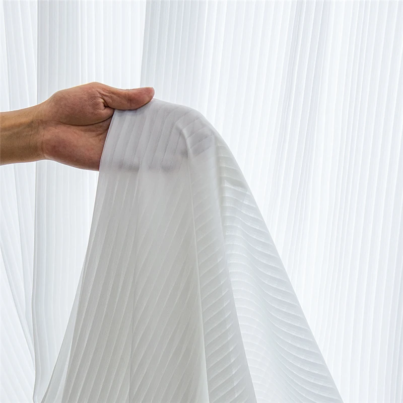 room darkening curtains White Tulle Sheer Curtains for Living Room Blinds Style Semi Transparent Striped Vertical Veil Curtain Bedroom Tulle Kitchen ready made curtains