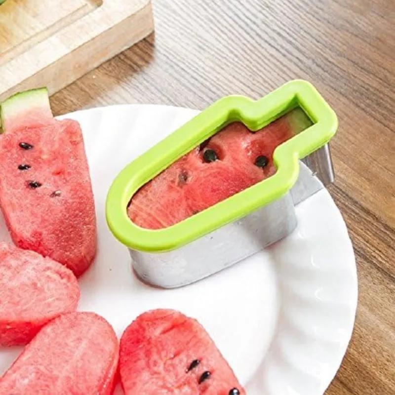 Watermelon Fruit Cutter Stainless Steel Popsicle Shape Slicer Melon Cutting Mold Kitchen Tool for Kids Summer Snacks Fruit Salad