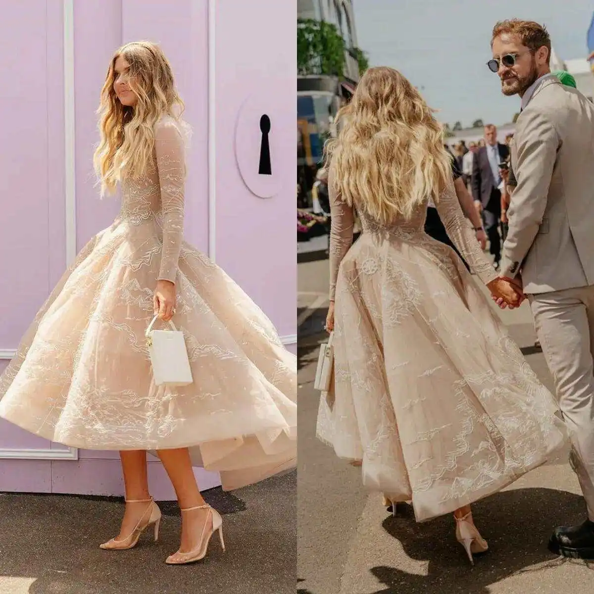 New Fashion Full Sleeve Brilliant Evening Party Long Dress Lace up Appliques Dress Vestido De Noite Customized