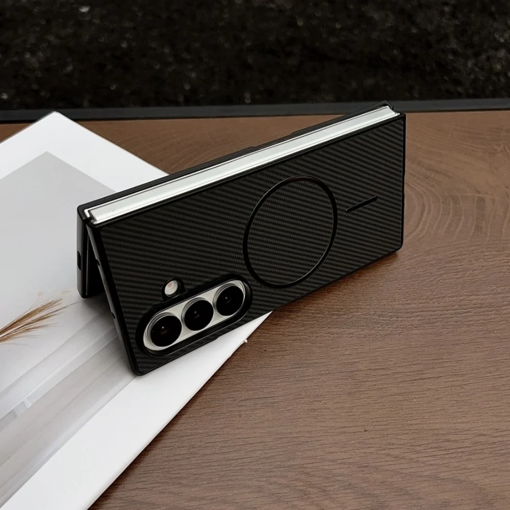 Carbon Fiber Magnetic Case with Wireless Charging and Shockproof Protection