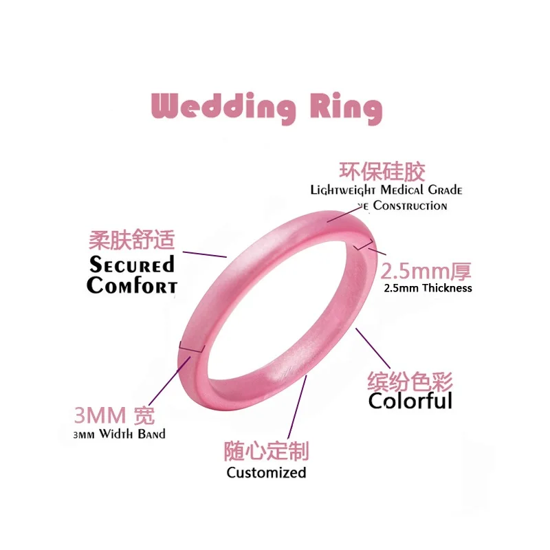 3mm Width Size 4-10 Gloss and Glitter Silicone Ring Set Hypoallergenic for Women Girls Fashion Party Engagement Gifts
