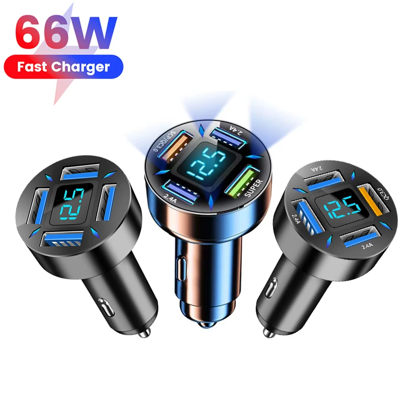 

Автомобильное зарядное устройство с 4 USB-портами и разъемами USB Type-C