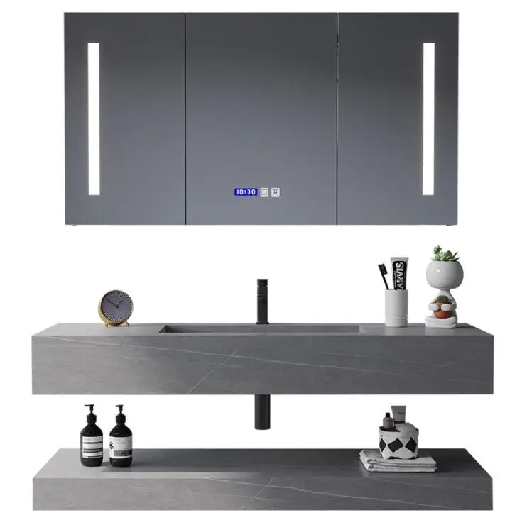 Hot Project Sintered Stone Sink Bathroom Vanity Cabinet Set With Counter Top Wall Hung Bathroom Vanity Cabinet