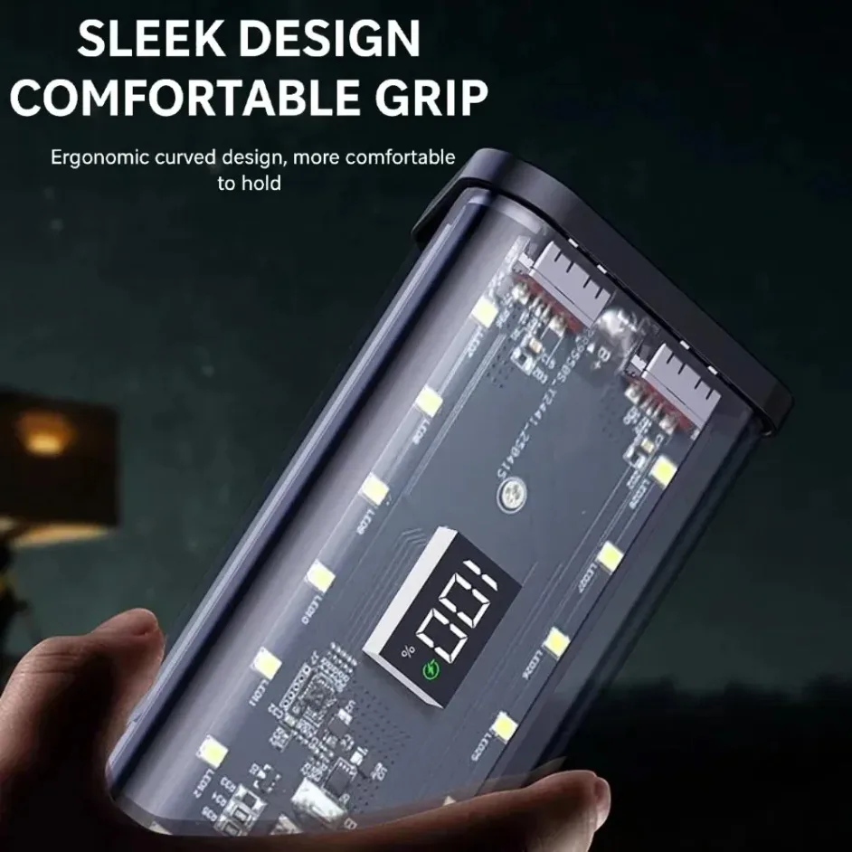 6*18650 투명 쉘 파워 뱅크 케이스 22.5W 고속 충전 분리형 파워 뱅크 케이스 LED USB 타입 C 포트 배터리 보관함