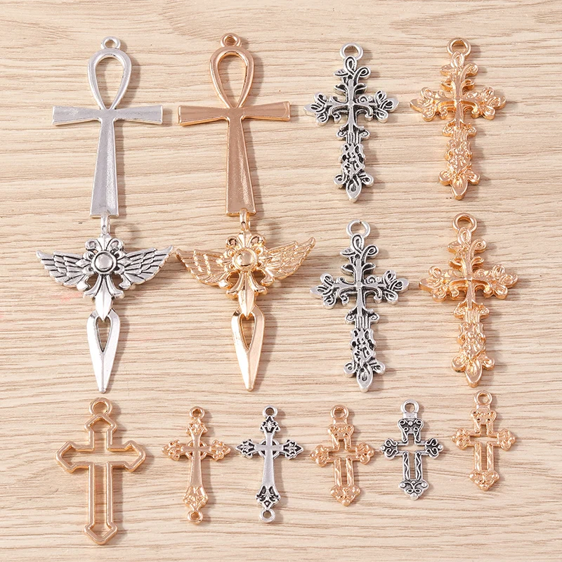 Tusember 10 Stück Gold Silber Farbe Punk Hip Hop Kreuz Charms Anhänger für Schmuckherstellung Ohrringe Halskette DIY handgemachtes Accessoire