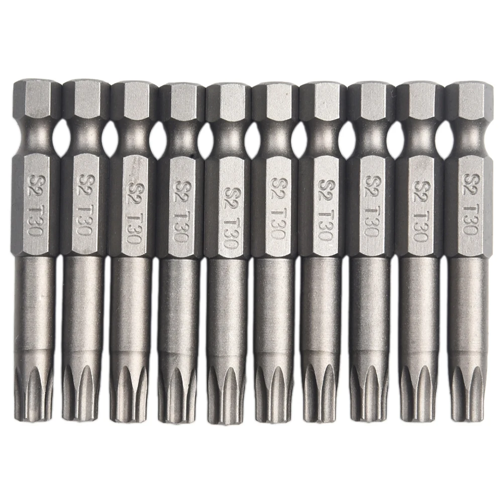 

10Pcs 50mm T30 Magnetic Screwdriver Bits 1/4" Hex Shank Torx Screwdriver Insert Bits Tool For Electric Screwdrivers & Tools