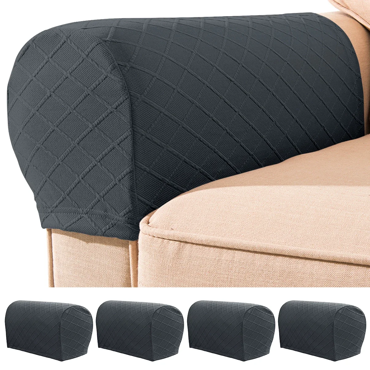 Armrest Covers 4Pcs Stretch Couch Arm Covers Anti-Slip Armrest with Nails Washable Sofa Chair Arm Anti-Scratch