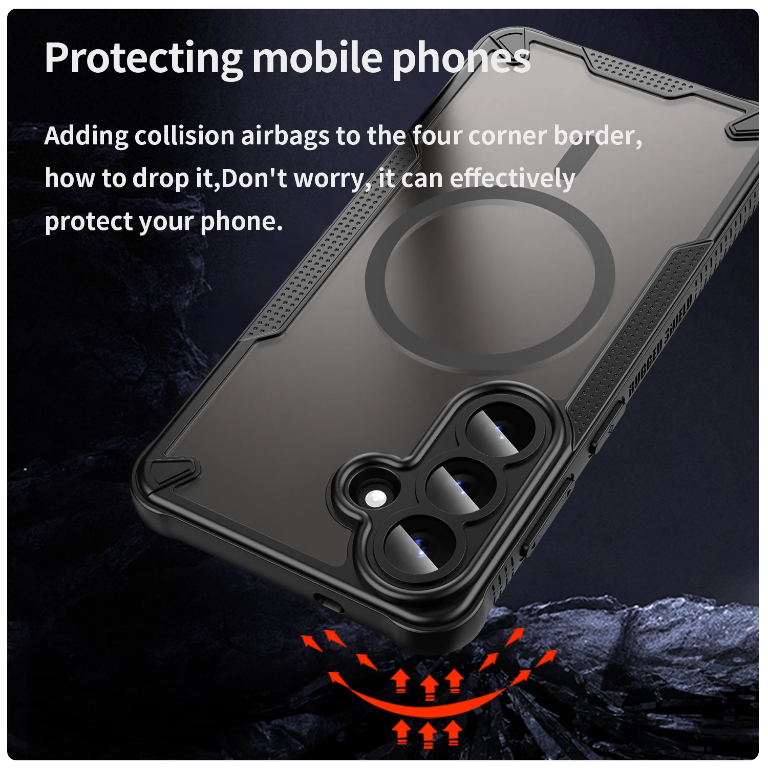 Magnetic Luxury Matte Translucent Shockproof Armor Case with Wireless Charging Compatibility
