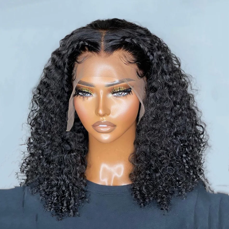 

Soft Bob 26Inch Long 180% Density Preplucked Natural Black Kinky Curly Lace Front Wig For Women BabyHair Heat Temperature Daily