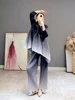 Miyake Pleated Gradient Blue Belt Sets 2022 Spring  Summer High Fashion Loose Two Piece Suits Designer Clothes 1