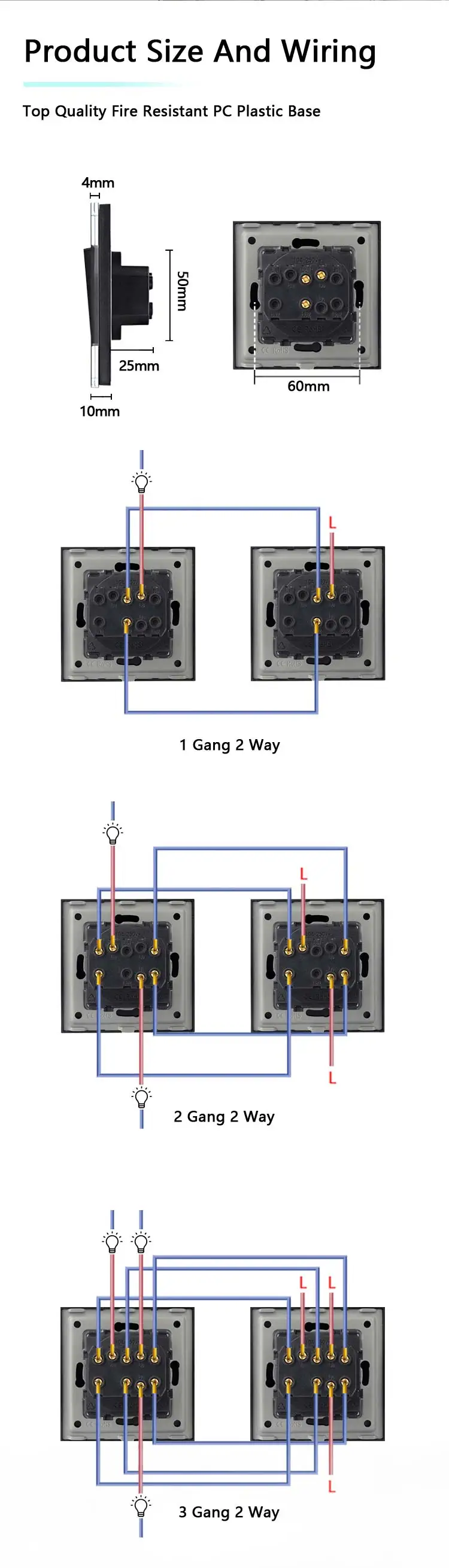 Кнопочный выключатель TAWOIA, стандарт ЕС, 1/2/3 клавиши, 1/2 каналов ...
