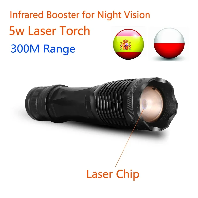 5w Laser Flashlight 300M Range Available Laser Torch Infared LED Torch Booster Tactical for Hunter