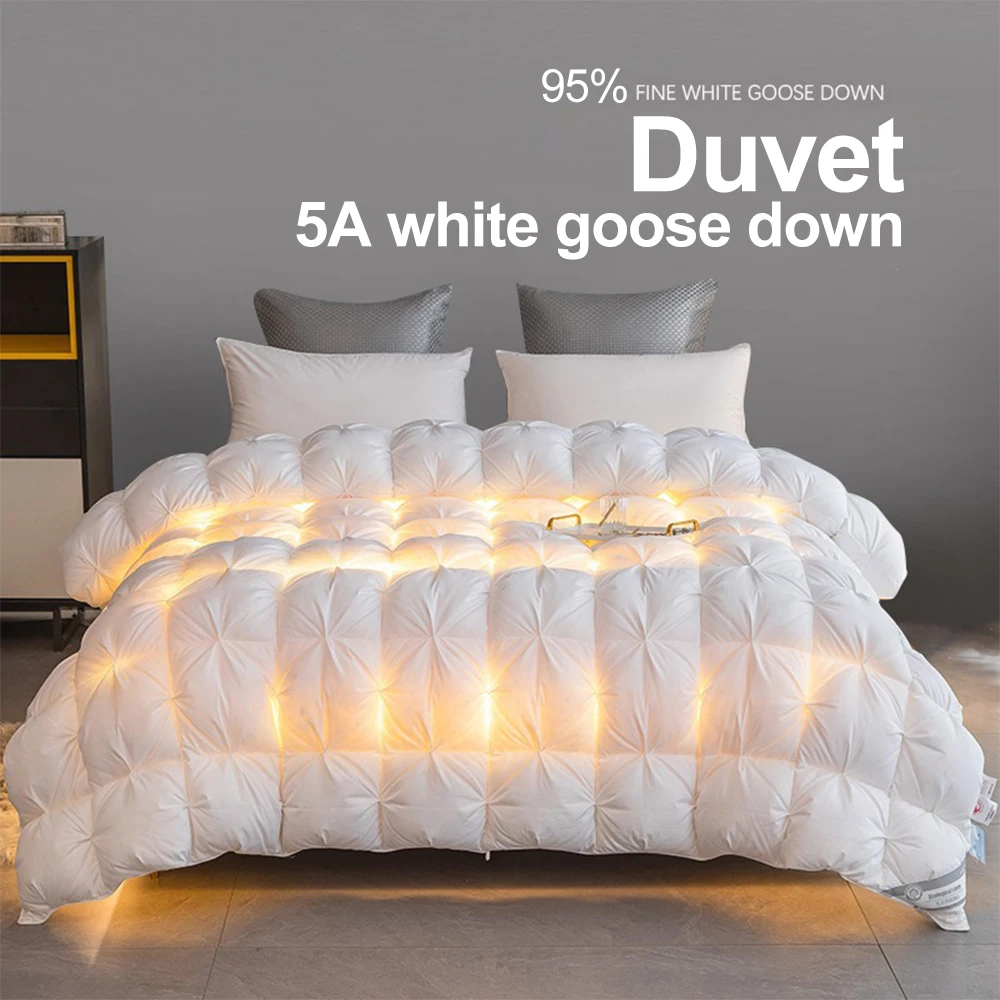 

White Goose Down Duvet Luxury 3D Bread Quilt Comforter 100% Cotton Shell Fabric 5-Star Thickened Warm Winter Pinch Pleated Duvet