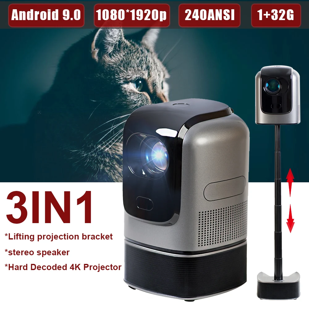 Native 1080P Android 9.0 4K Projector 240ANSI Dual Wifi6 BT5.0 Home Theater Projector LED Portable Projetor Smart Projection TV