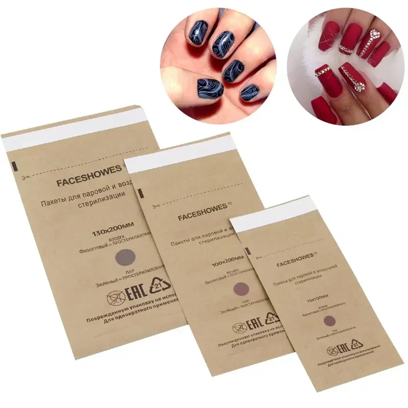 100Pcs Manicure Kraft Bags Nail Art Sterilizer Nails Clean Sterilization Bag Disposable Manicure Supplies UV Disinfection Tools