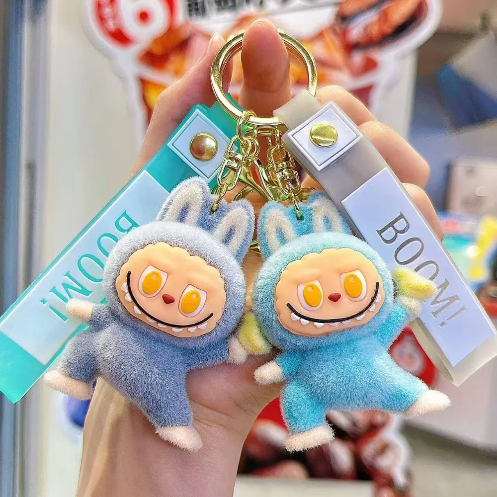 Labubu Flocking Fabric Keychain Pendant Bag Key Chain 1-Pcs