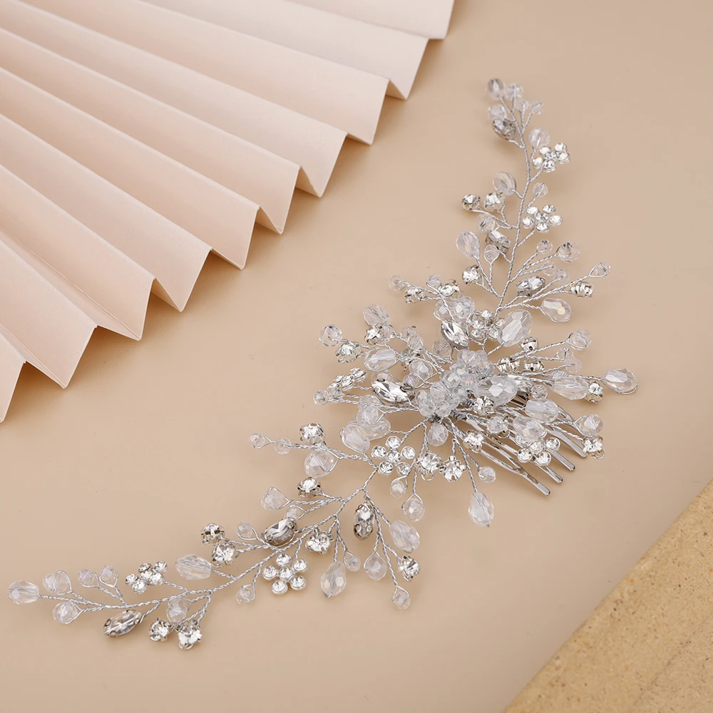Vintage Rose gold Silver Bridal Hair Accessories Shiny Crystal Hair comb for Women