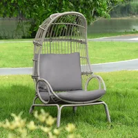 Outdoor Narrow Egg Chair Wicker, Patio Rattan Basket Chair with 370lbs Capacity Indoor Egg Chairs with Stand & Cushion 1