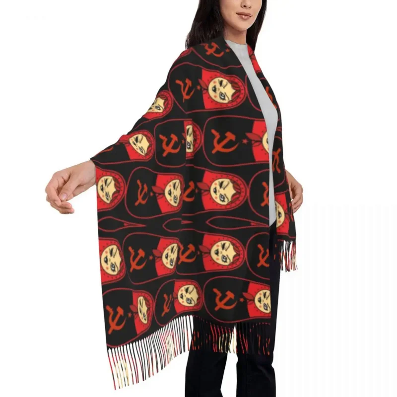 

Russia Matryoshka Doll CCCP Scarf Women Luxury Winter Fall Wrap Shawl Russian Folk Art Tassel Wraps