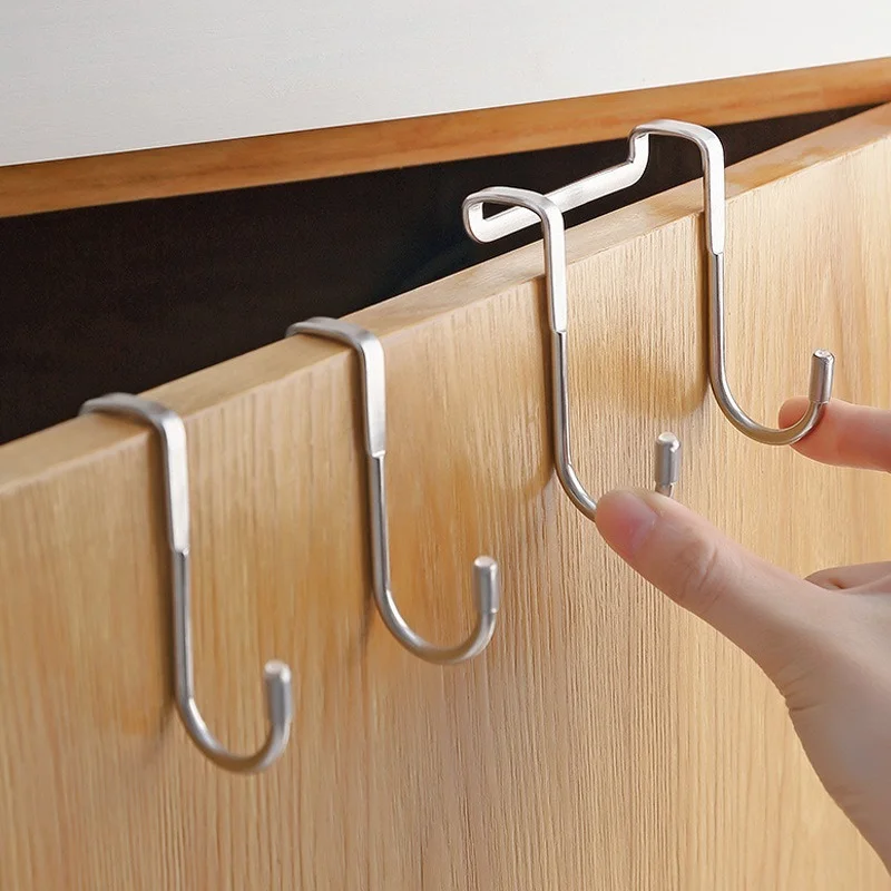 

Stainless Steel Hook Free Punching Double S-Shape Hooks Kitchen Bathroom Cabinet Door Back Type Coat Towel Storage Hanger