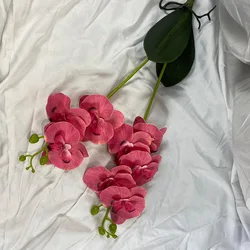 Elegant Artificial Butterfly Orchid Arrangement with Real Touch Leaves for Home and Wedding Decor (Rose Red)