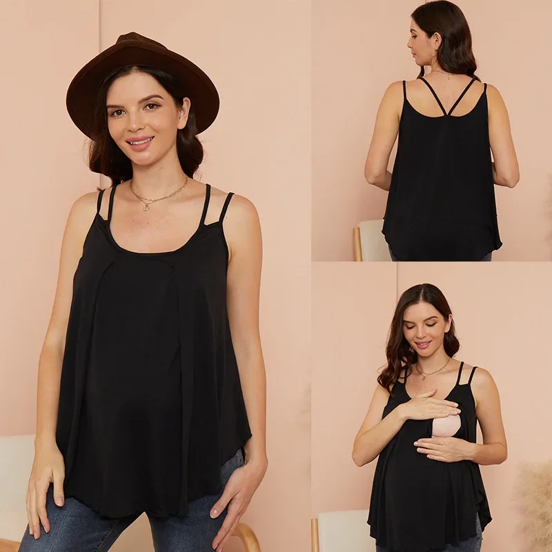 Summer Maternity Tees Women Pregnant T Shirt Loose Pull-Up Tank Top Vest Breastfeeding Nursing Pregnancy Clothes