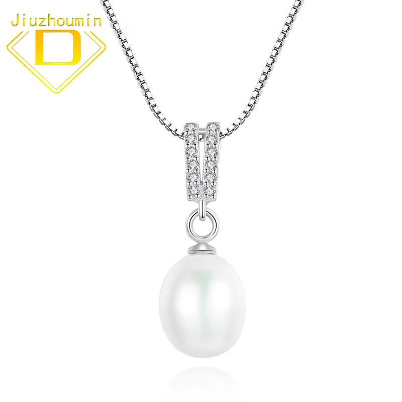

Pearl Pendants For Women Solid 925 Sterling Silver Big V Design Fashion Natural Freshwater Necklace Simple Luxury Fine Jewerly
