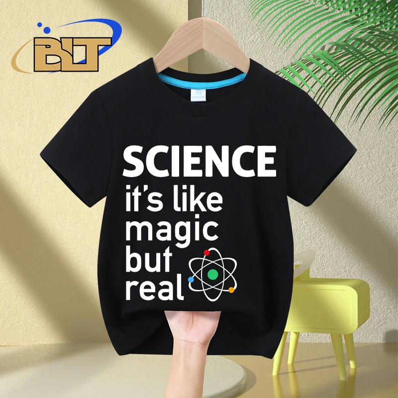 

SCIENCE: It's Like Magic, But Real printed kids T-shirt summer children's pure cotton short-sleeved gift for boys and girls