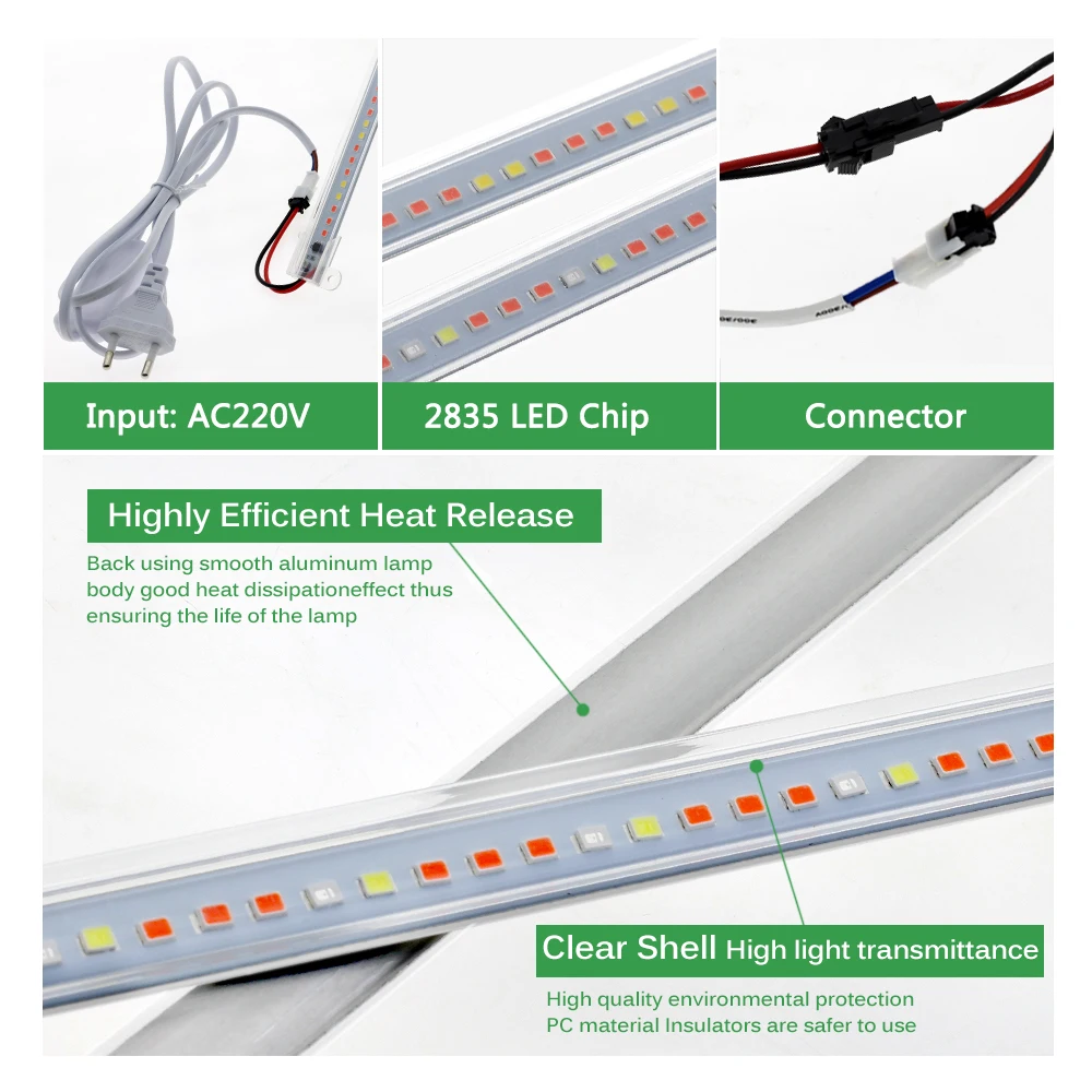 AC220V LED Grow Light 75leds LED Plant Light Bar Full Spectrum Phyto Lamp For Indoor Plants Veg Flowers Hydroponics System