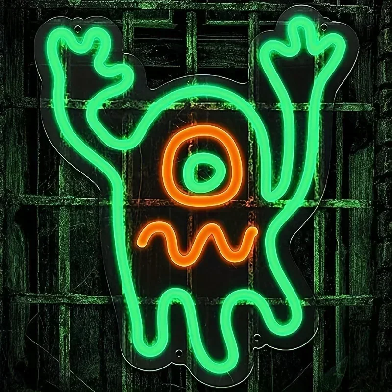 Interesting Ghost Led Neon Sign for Wall Decoration of Manholes Green Neon Dimmable Switch Led Light Sign for Bedroom Children