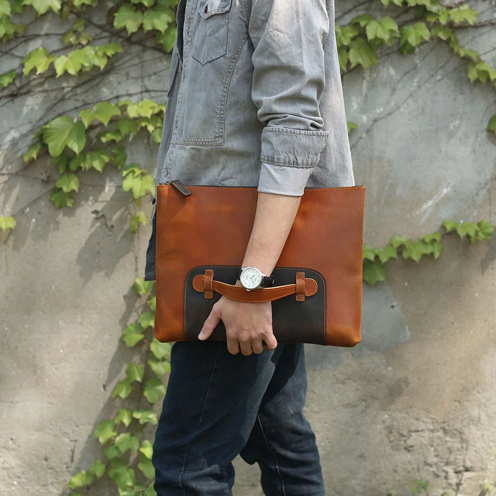 Simple Top Layer Cowhide Large Capacity Men's Hand Bag Manual Leather Computer File Bag