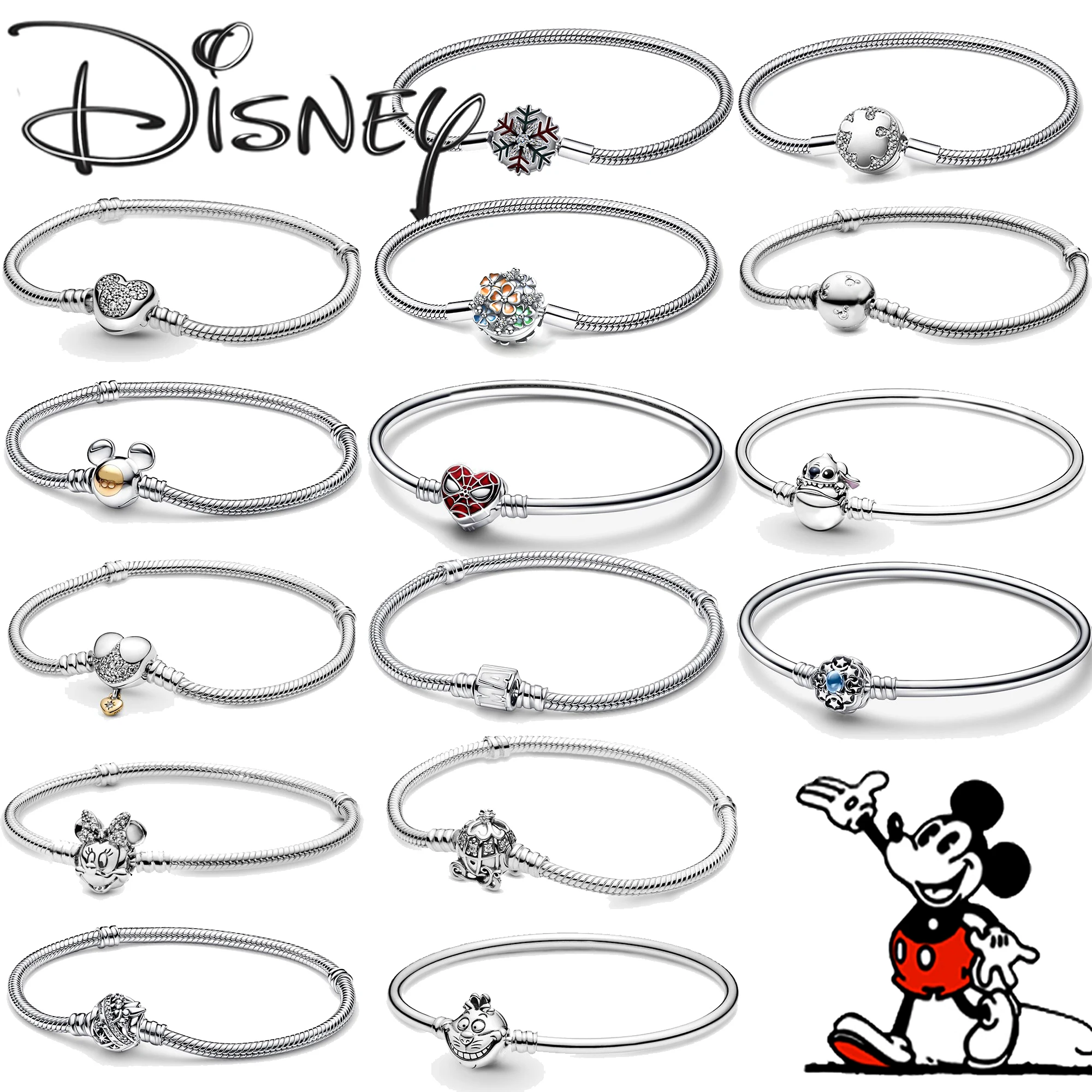 

Disney Mickey 925 Silver Charm Fit Pan Original Bracelet Beads for Women Pendant Diy Jewelry Cartoon Fans Bangle Accessory Gift