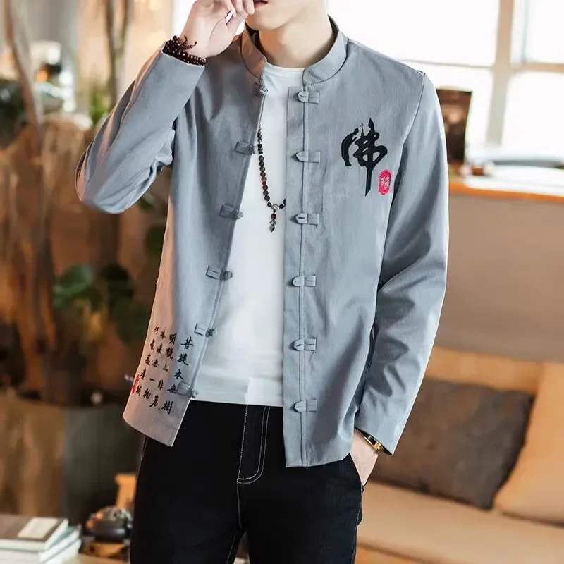 Vintage Embroidery Jacket Men's Fashion Brand Large Chinese Style Men's Clothes Casual Tang Cotton Linen Coat Traditional