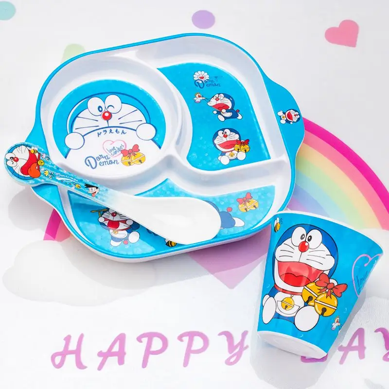 Doraemon Dorami Cartoon Anime Geschirr Baby Haushalt Anti-Drop und Anti-Verbrühungen Abschnitt Teller Schüssel Löffel und Stäbchen Set – Detail 17