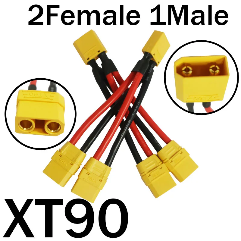 Lot de 3 connecteurs XT90 pour batterie RC, mâle et femelle, disposés côte à côte.