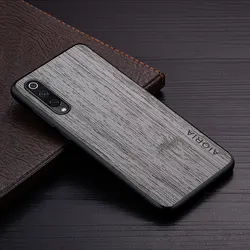 Luxury Bamboo Wood Pattern Leather Case - Elegant Cover for Mi 9 Lite (Light gray)