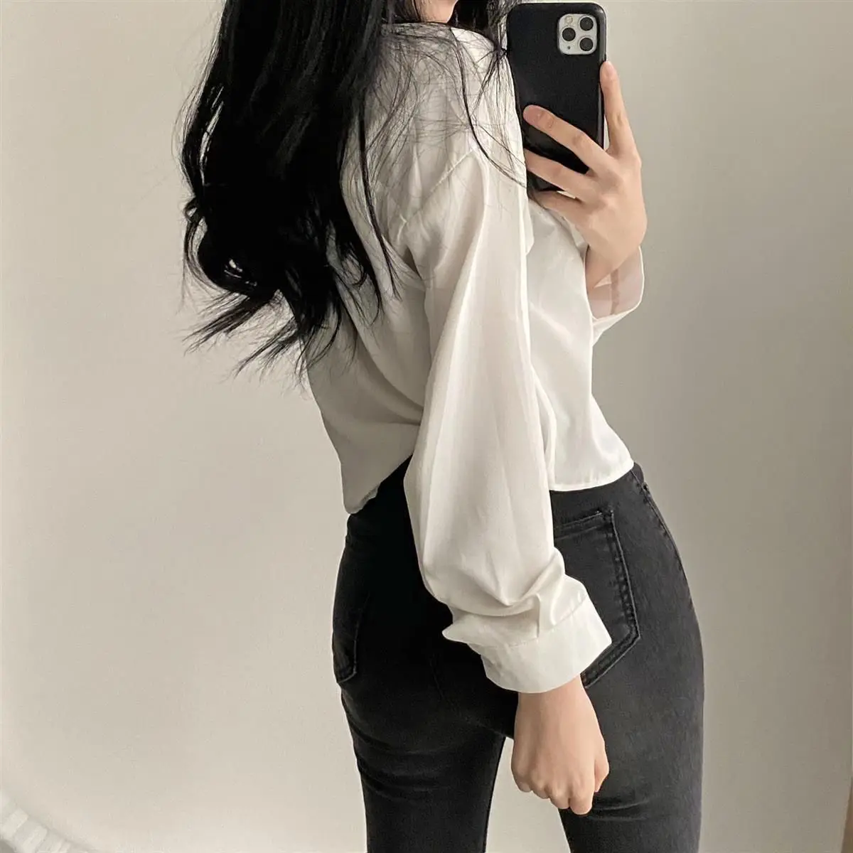 Simple Single Breasted Loose Solid Long Sleeved Shirt And Blouse OL Trend Short Top Simple Elegant New In Clothes Casual Fashion