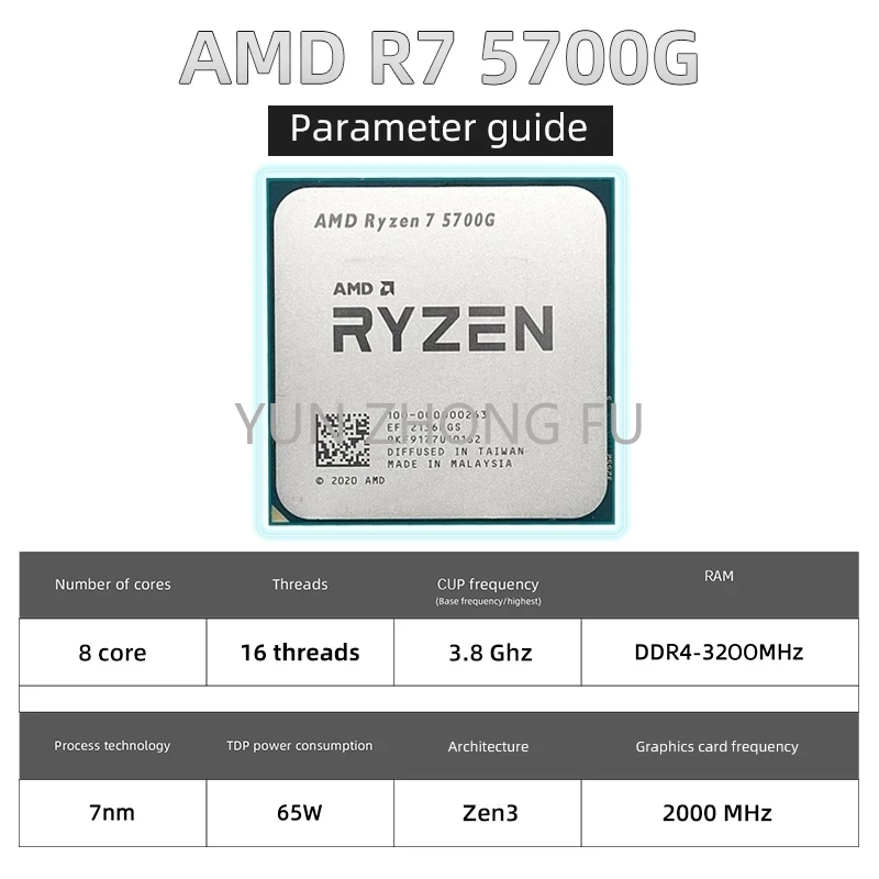 Processore L3 = 16M 100-000000263 Socket Am4 Nuovo E Con Ventola R7 5700G 3.8Ghz Otto Core 16 Thread 65W Cpu